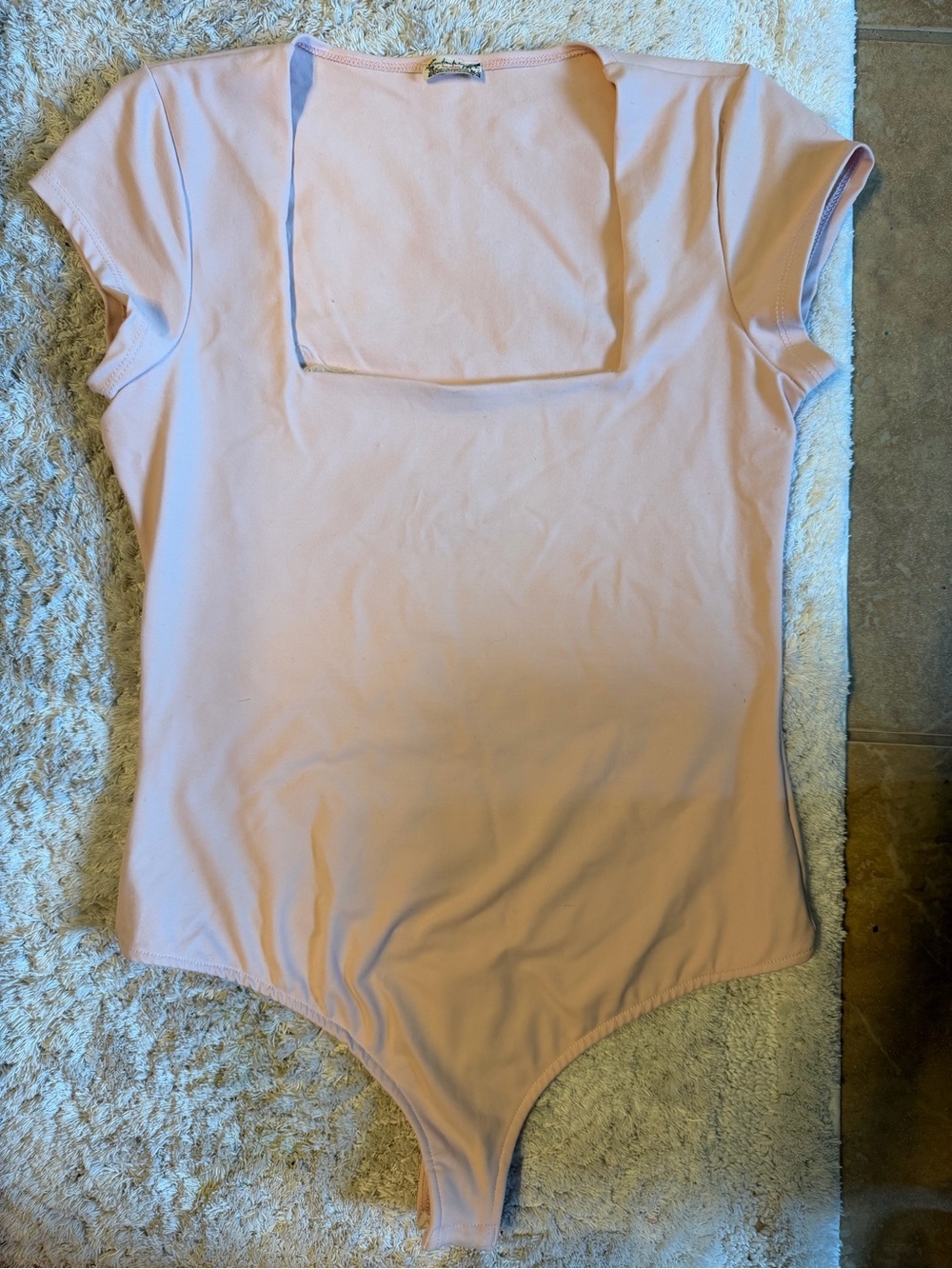 Square Neck Short Sleeve Bodysuit in Light Pink